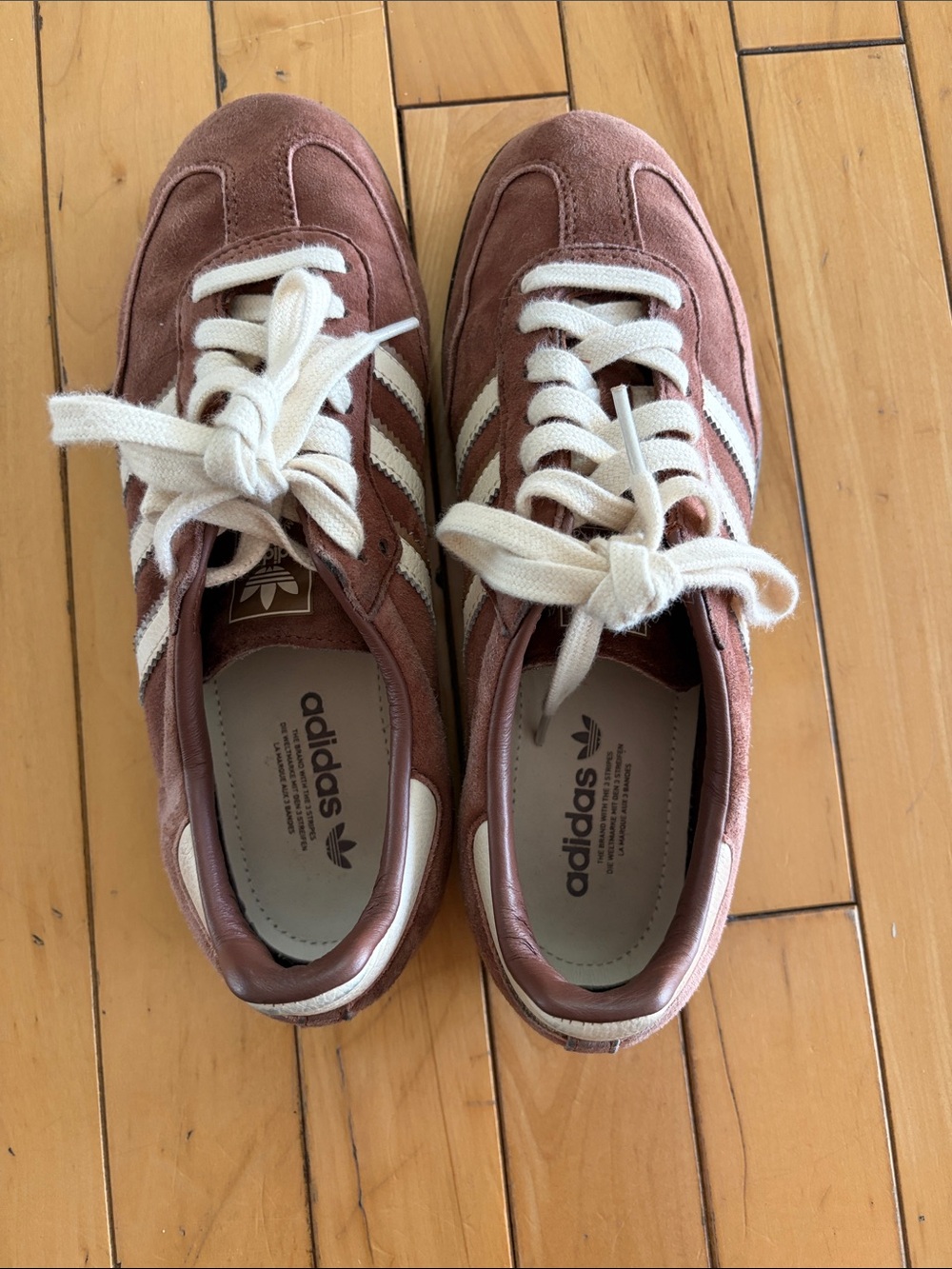adidas Women’s Suede Samba Sneakers in brown with off-white Stripes